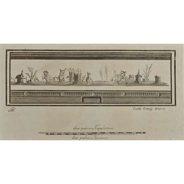 Ancient roman fresco from the series "antiquities of herculaneum", is an etching on paper realized by carlo oratij in the...