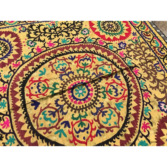 Textile Silk and Cotton Yellow Suzani Bedding/Tablecloth For Sale - Image 7 of 10