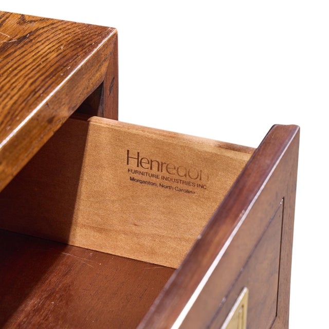 Henredon Scene One Mid Century Oak and Brass Campaign Dresser Chests of Drawers - Pair For Sale - Image 12 of 12