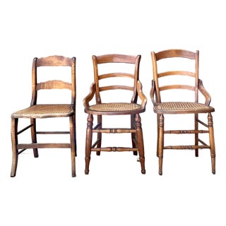 Vintage Collection of Cane Seat Chairs - Set of 3 For Sale