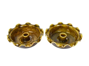 Vintage Thai Celadon Pottery Scalloped Candlestick Candle Holders - a Pair