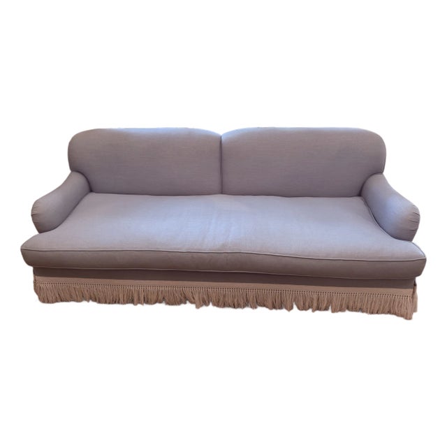 Custom Miramar English Roll Arm Fringed Sofa - Retails for $14,778 For Sale