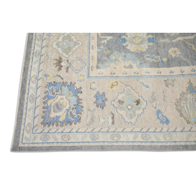 Modern Gray Multicolor Handwoven Turkish Oushak Rug 7'11" X 9'11" For Sale - Image 3 of 7