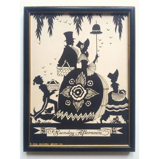 Art Deco Vintage 1929 " Sunday Afternoon " Buckbee Brehm Framed Henriksen Silhouette Art Print For Sale - Image 12 of 13
