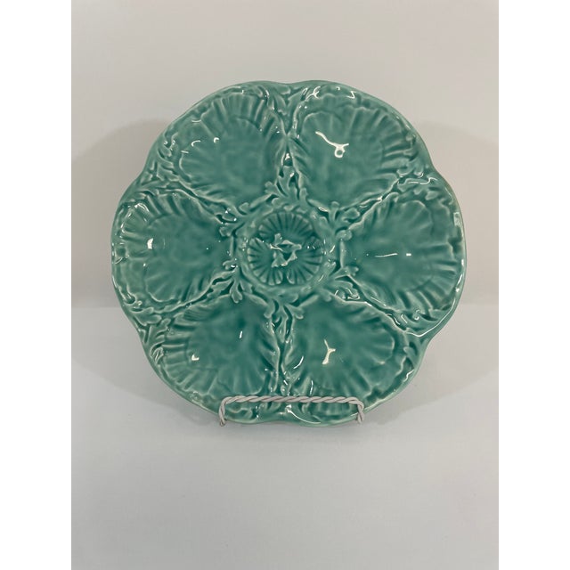 Gien 1940s French Gien Turquoise Majolica Oyster Plate For Sale - Image 4 of 12