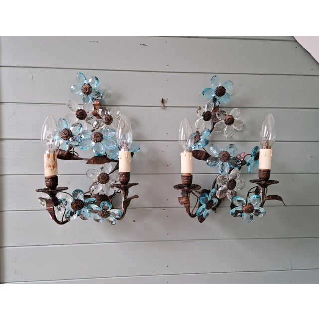 Murano Crystal Floral Wall Sconces, 1950s, Set of 2 For Sale - Image 15 of 15