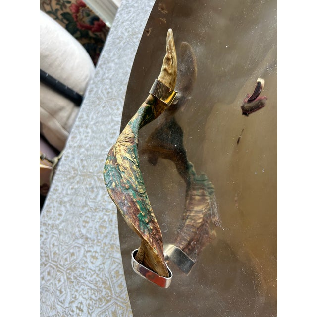 Contemporary Mid Century Brutalist Large Stainless Steel Tray With Horn Handles For Sale - Image 3 of 4