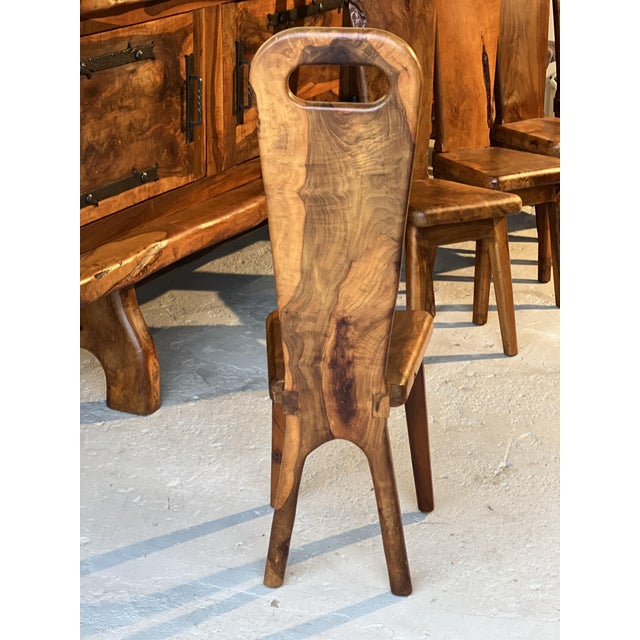 French Sculptural Olive Wood High-Back Chairs in the style of Alexandre Noll, 1960s, Set of 6 For Sale - Image 9 of 15