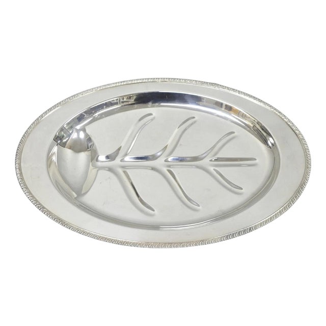 Vintage Oneida Silver Plated Regency Oval Meat Cutlery Serving Platter Tray For Sale