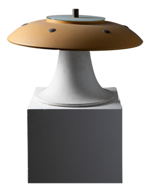Space Age UfFO Mushroom Table Lamp with Ochre Yellow Shade and Glass Diffuser, 1960s