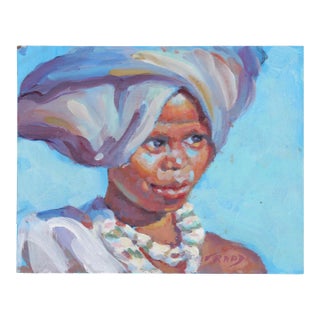 "South African Woman" Contemporary Original Expressionist Portrait Acrylic Painting by Lucelle Raad For Sale