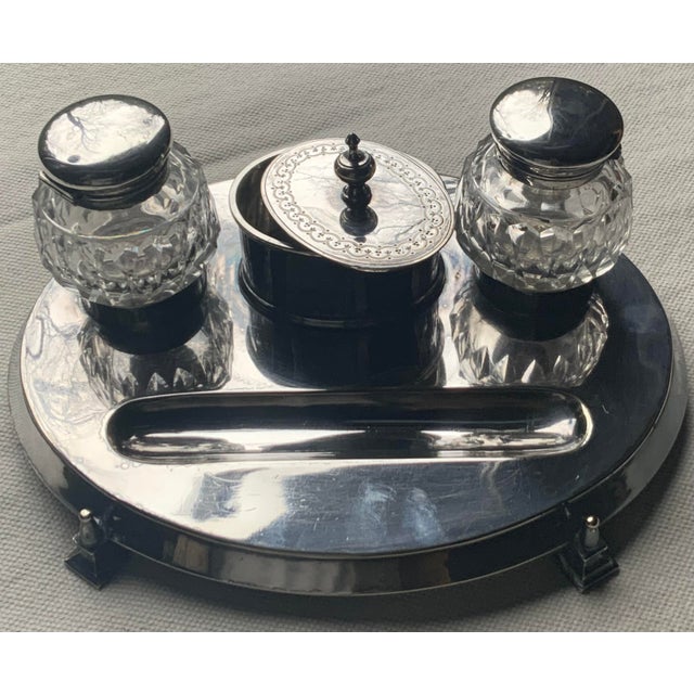 English Neoclassical Silverplate Inkwell & Inkstand ,c.1900 For Sale - Image 9 of 16