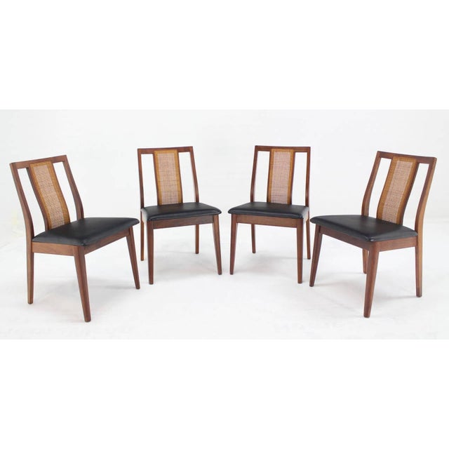 Set of 4 solid and steady Danish mid-century modern oiled walnut side chairs in style of Risom.