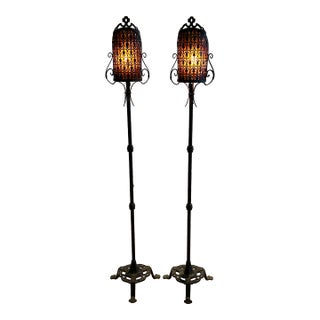 1920s Original Art’s & Crafts Iron Floor Lamps - a Pair For Sale