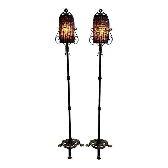 1920s Original Art’s & Crafts Iron Floor Lamps - a Pair For Sale