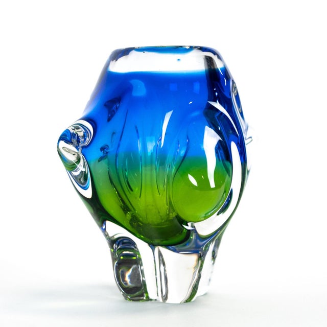 Blue 1960s Czech Art Glass Blue-Green Vase by Chribska Glassworks For Sale - Image 8 of 9