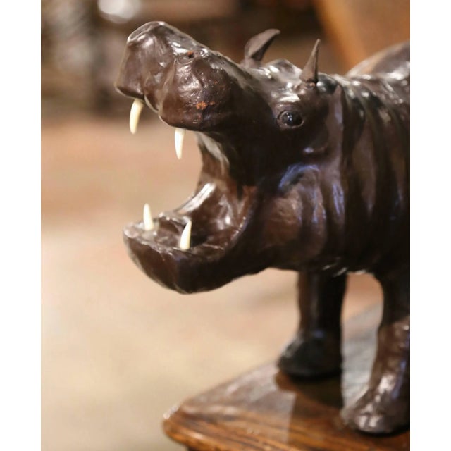 Animal Skin Mid-Century French Patinated Leather Hippopotamus Sculpture For Sale - Image 7 of 10