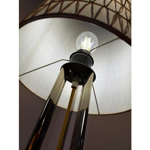 Floor Lamp with Raffia Structure Weave and Chrome Frame For Sale - Image 10 of 11