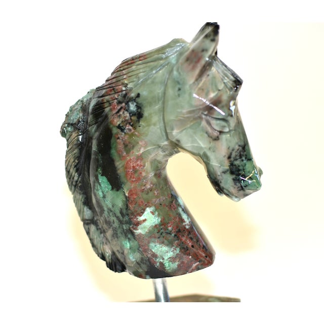 Emerald Natural Emerald Gemstone Horse Bust Sculpture Hand Carved Cherry Blossom For Sale - Image 8 of 13