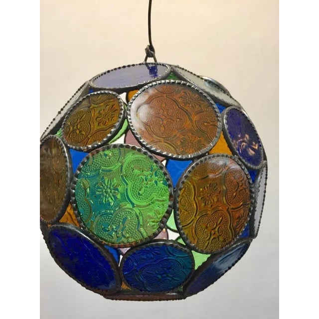 Moroccan Handcrafted Moroccan Moorish Glass Orb Lantern With Multi-Color Glass For Sale - Image 3 of 12