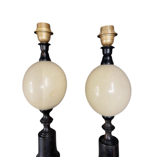 Black Vintage Exotic Wood and Ostrich Egg Lamps from Maison Jansen, 1950s, Set of 2 For Sale - Image 8 of 9