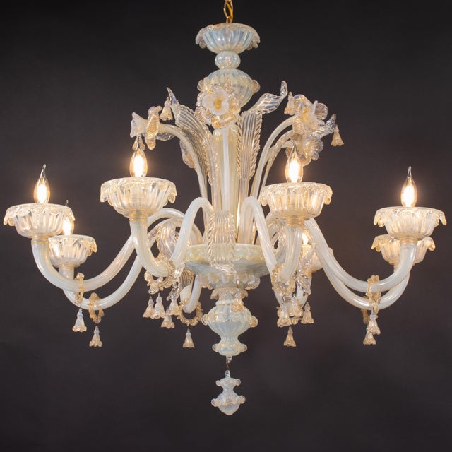 Large 8-Arm Ca’ Rezzonico Style Gold-Infused Opaline Murano Chandelier in the Manner of Giuseppe Briati For Sale - Image 4 of 18