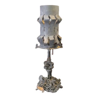 Vintage Mid 20th Century American Brutalist Scrap Metal Sculptural Table Lamp For Sale