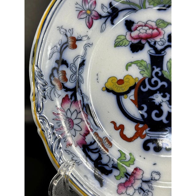 Ceramic Antique English Porcelain Noma Plates with Hand-Painted Decor from Ridgway, 1850s, Set of 2 For Sale - Image 7 of 10