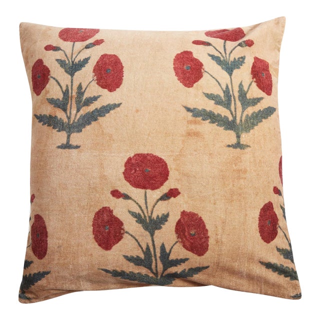 Poppy Velvet Red Pillow 22"x22" For Sale