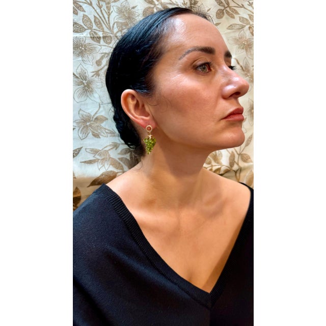 Natural Peridot Briolette and Diamond Hanging Earrings 18 Karat Yellow Gold For Sale - Image 13 of 18