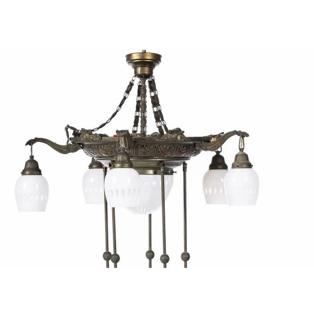 French Art Nouveau 6-Light Ceiling Lamp in Bronze, 19th Century For Sale - Image 4 of 6