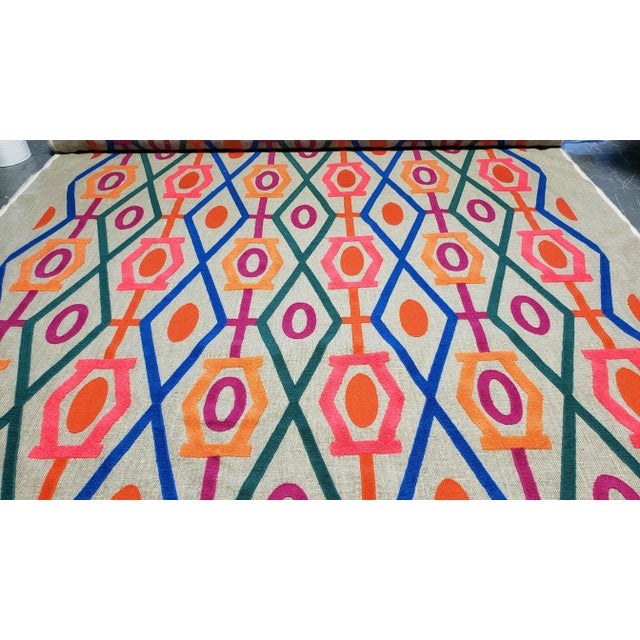 Pierre Frey : 3 yards available. The geometry of this embroidered wool in bright, natural harmonies stands out on raw...
