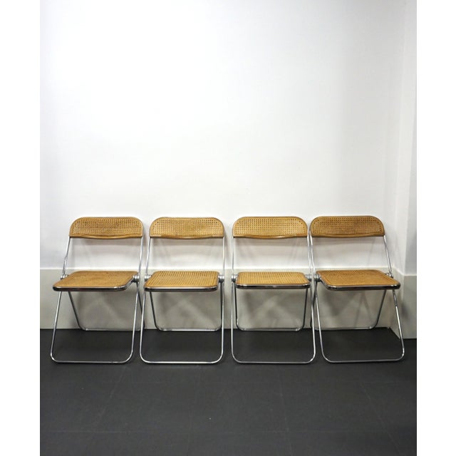 Postmodern Vintage Plia Chairs in Cane Fabric by Giancarlo Piretti for Anonima Castelli, 1970s, Set of 4 For Sale - Image 3 of 18