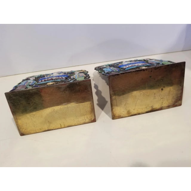 Chinese 1920s Chinese Export Enamel Bookends For Sale - Image 3 of 12
