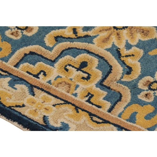 Antique Ningxia Square Rug in Blue With Gold Floral Patterns, From Rug & Kilim For Sale In New York - Image 6 of 7