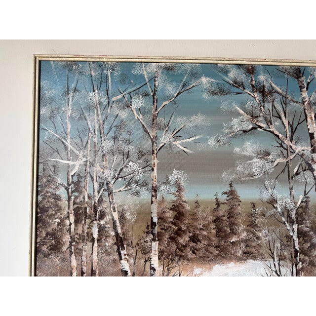 A Large Vintage 1970's Serene Winter Landscape Oil Painting