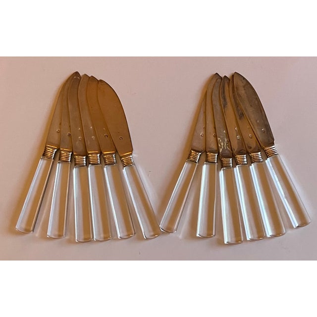 Art Deco Antique 1920 French Art Deco Jacques & Pierre Cardeilhac Sterling Silver Fruit Knives With Glass Handles - Set of 12 For Sale - Image 3 of 14