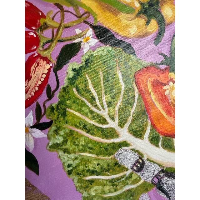 Purple Original Round Botanical Oil on Canvas Painting With Figural Hands by Surabhi Gaikwad Uzgare, 2020 For Sale - Image 8 of 15