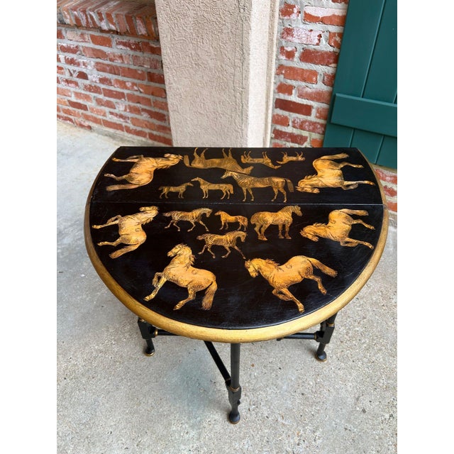 Antique English Drop Leaf Side Table Horse Equestrian Chinoiserie Petite Oak For Sale - Image 15 of 18
