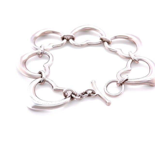 Tiffany and Co. Tiffany & Co. Sterling Silver Elsa Peretti Six Heart Bracelet 54g For Sale - Image 4 of 6