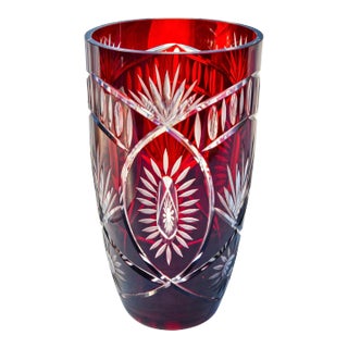 Antique Handblown Ruby Crystal-Cut Vase For Sale