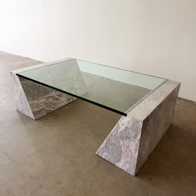 Vintage 1980s Postmodern Marble Stone and Glass Coffee Table For Sale - Image 9 of 11