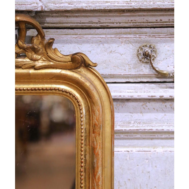 19th Century French Louis Philippe Giltwood Mirror With Cartouche Crest For Sale - Image 4 of 7