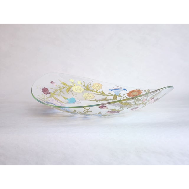 1940s Dorothy Thorpe Wildflowers and Ribbon Sheet Glass Oval Serving Bowl For Sale - Image 9 of 12