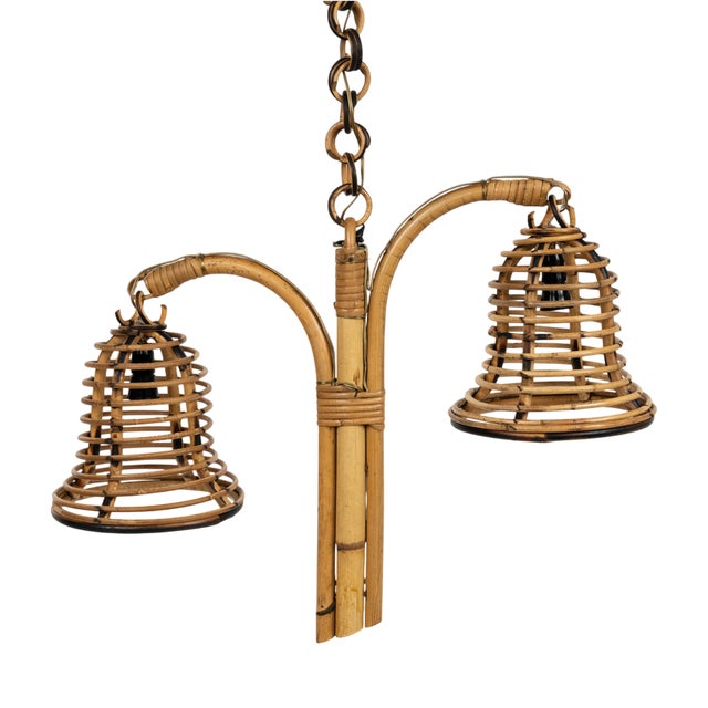 Mid-Century Modern Bamboo and Rattan Hanging Light, 1960s For Sale