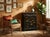 Black Distressed Black Golden Floral Graphic Tall Side End Table Cabinet For Sale - Image 8 of 14
