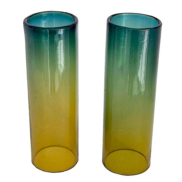 1970s Scandinavian Hand Blown Glass Hurricane Candle Holders, a Pair For Sale - Image 10 of 12
