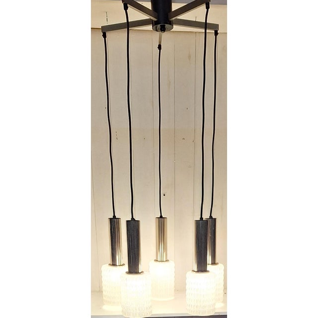 Vintage Five-Light Ceiling Lamp with Chrome-Plated Metal and Glass Shades from Hillebrandt-Leuchten, 1970s For Sale - Image 3 of 10