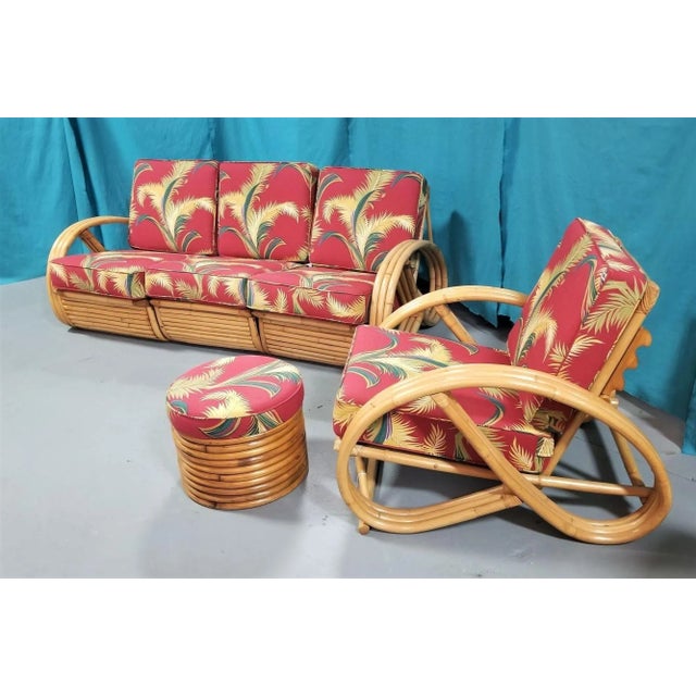 1950s Restored Matching Rattan 3/4 Pretzel 4-Piece Sofa/Chair Living Room Set For Sale - Image 4 of 7