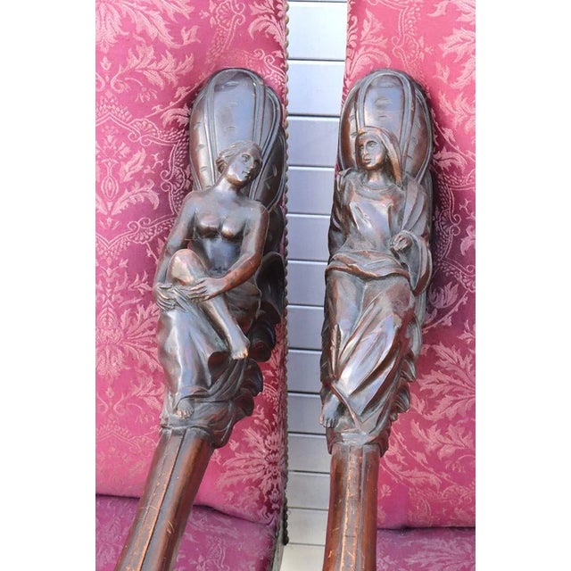 Brown Rare Set of 4 Antique Baroque Walnut Italian Armchairs Carved Figures Andrea Brustolon Style For Sale - Image 8 of 14